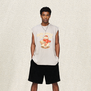 Gilet gris délavé surdimensionné avec motif agneau et cheval à bascule, style streetwear hivernal Kawaii, motif petit agneau mignon, haut hip-<span class=keywords><strong>hop</strong></span> pour homme, entrepôt américain - Product Image 4