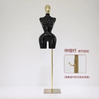 Maniquí de Mujer con Curvas en la Parte Superior del Cuerpo, con Cabeza, Caderas Pequeñas, Busto Ajustable, Maniquí de Vestir sin Cabeza con Soporte Dorado, Torso
