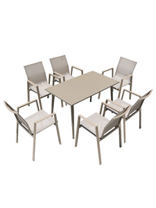 Outdoor Patio Dining Aluminium <b>Table</b> and 6 Stackable Chairs Garden Bistro Furniture Set with Umbrella - Product Image 6