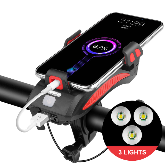 Mounting Handlebar 4-in-1 IPX4 Waterproof Rechargeable 550LM Front Horn Power Bank Bike Mobile Phone Holder Cycling Equipment