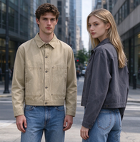 Blouson de camionneur à boutons, col rabattable, poches plaquées, manches longues, vêtement de travail, streetwear, vêtement d'extérieur, kaki gris, vente en gros