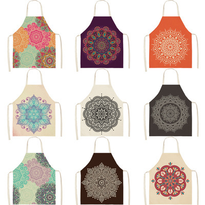 M207 Wholesale Mandala Multifunctional Kitchen Apron Customization Linen Apron Pattern Design Personalised Printed Cotton Apron