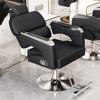 Chaise de barbier professionnelle pour salon, inclinable, pivotante, avec fonctions de levage - Style rétro nostalgique en acier inoxydable pour salons tendance