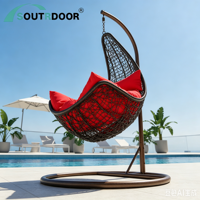 Fauteuil suspendu œuf moderne en rotin avec coussin imperméable, mobilier d'extérieur, structure en aluminium, résistant aux UV, pour salon et cour