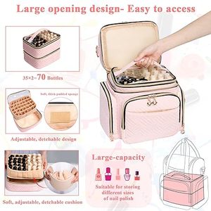 Étui de rangement pour vernis à ongles personnalisé avec 56 bouteilles, fermeture éclair, motif de lettres tendance, avec sacs amovibles - Product Image 5