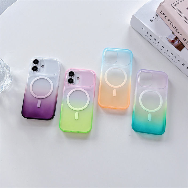 For iPhone 18 17 16 Pro Max Fashion Pastel Gradient Phone Case Magnetic Wireless Charging Slim Fit Anti Finger Camera Bumper