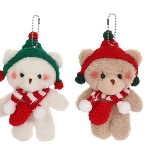 Low MOQ Xmas Bear Knit Hat Plush Keychain Anime Plush Toys 4inch Stuffed Animal Toys Carnival <b>Claw</b> <b>Machine</b> Toys for <b>Arcade</b> Shop - Product Image 1