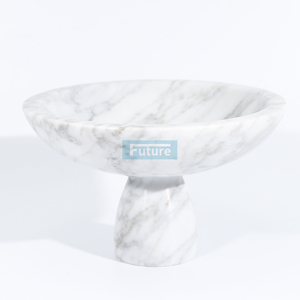 Cuencos de bandeja de fruta decorativos de mármol de flor blanca de piedra Natural, cuencos contemporáneos, cuenco tallado de mármol blanco Menhir - Product Image 3
