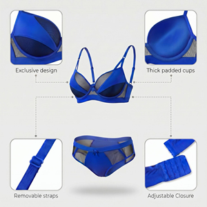 Ensemble de lingerie pour femmes : Soutien-gorge push-up à armatures Deep <span class=keywords><strong>Love</strong></span> et culotte en résille color block - Product Image 4