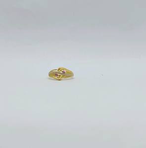 Yellow <b>Gold</b> <b>Ribbon</b> Motif Ring with Brilliant Diamond Pave and Pink Gemstone Accents Sophisticated Swirl Design Jewelry for Women - Product Image 1