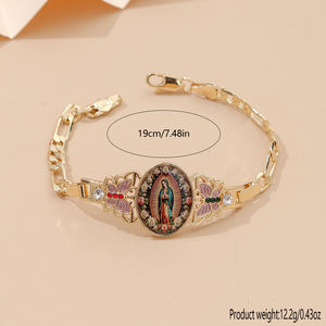 Pulsera de Mujer Virgen María Ave María, Diseño Personalizado de Nuestra Señora de las Flores, Chapado en Oro de 14K, Cumple con la Normativa REACH de la UE - Product Image 2