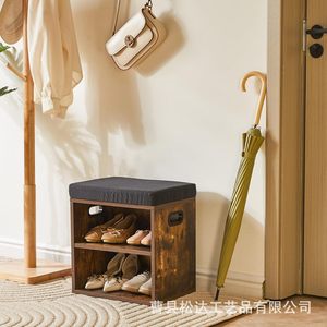 Modern minimalist wooden <b>shoe</b> bench for home use, integrating <b>shoe</b> <b>storage</b> and multi-functionality. - Product Image 2