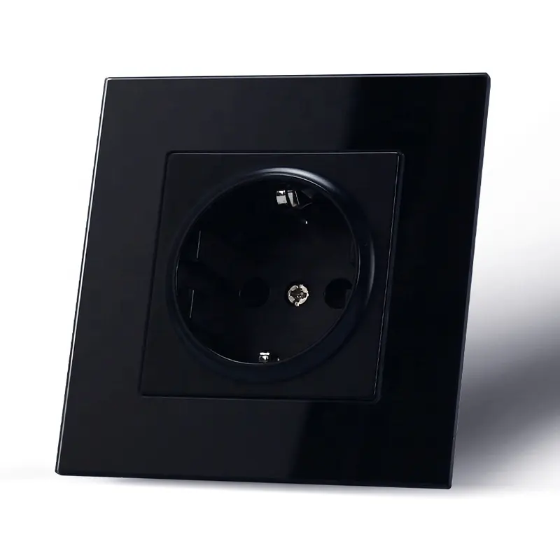 European Square 86*86mm Electrical Wall Power German Outlet Schuko Socket With Glass Panel White Black Gold Socket And Switch