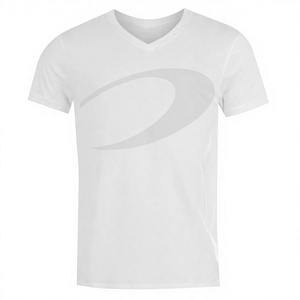 Men's <b>White</b> <b>V</b>-<b>Neck</b> Short Sleeve <b>T</b>-<b>Shirt</b> Front Logo Print Regular Fit Casual Woven Cotton Breathable Quick Dry Eco-Friendly - Product Image 1