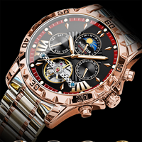Reloj de Hombre 1410 Diver Casual con Movimiento Mecánico Automático, 43 mm, Correa de Acero Inoxidable, Tourbillon, Fase Lunar, 3 BAR Resistente al Agua