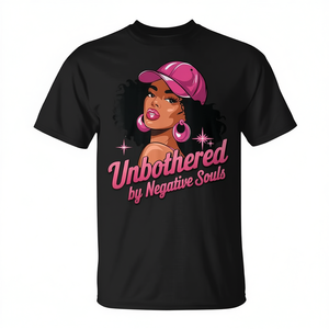 Camiseta Black Queen Afro American Unbothered By Negative Souls para adultos, talla pequeña, algodón, poliéster, manga corta - Product Image 2