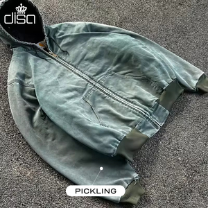 Ropa informal desgastada de gran tamaño con lavado ácido personalizada, Sudadera con capucha Vintage de lona de pato, chaqueta vaquera con capucha desteñida al sol para hombre - Product Image 2