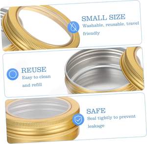Boîtes de rangement rondes dorées de 2 oz en métal aluminium avec couvercle à vis et fenêtre - Product Image 3