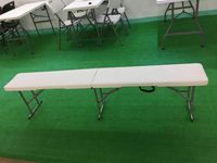 Table pliante d'extérieur légère en HDPE personnalisée, imperméable, pour camping, pique-nique, jardin, portable, pliable en deux, bancs de patio