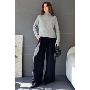 DEFILE Suéter de punto acanalado con cuello medio alto para mujer, cómodo jersey de acrílico, elegante, gris, talla única - Product Image 2