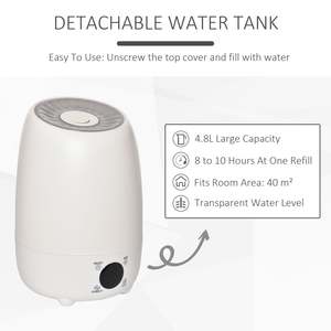 EASYCOMFORT 4.8L Ultrasonic <b>Humidifier</b> for Rooms up to 40? 3 <b>Mist</b> Modes 8-12 Hours Runtime LED Display-White 4kg - Product Image 5