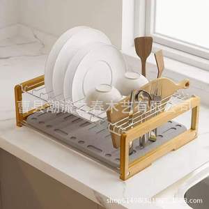 ชั้นวางจานไม้สำหรับวางบนเคาน์เตอร์ครัวแบบมีช่อง  เหมาะสำหรับการตากจาน - Product Image 4