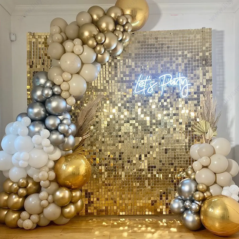 Painel dourado transparente, clique em conjunto, intertravamento 3d, painel de parede com lantejoulas para decoração de festa de aniversário de casamento