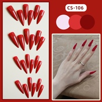 Faux ongles pointus artistiques rouges en ABS, couvrance totale, autocollants de manucure, 24 pièces, vente en gros, style INS