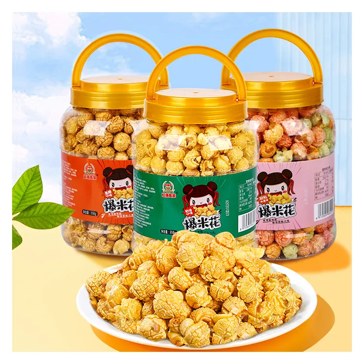 Een Verscheidenheid Aan Smaken Popcorn Met Regenboogvruchtensmaak En Popcorn Met Karamelsmaak En Popcorn Van Het Huismerk Popcorn Groothandel