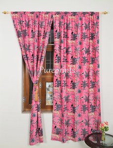 ผ้าม่านผ้าฝ้ายสไตล์วินเทจพิมพ์ลายป่าสีชมพูลูกกวาดกำมะหยี่หรูหราม่านแขวนของขวัญขึ้นบ้านใหม่แบบหรูหราขายส่ง - Product Image 4