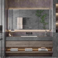 Vasque en céramique moderne sans joint, meuble de salle de bain en bois massif, armoire à miroir LED, coiffeuse pour salles de bain de villa