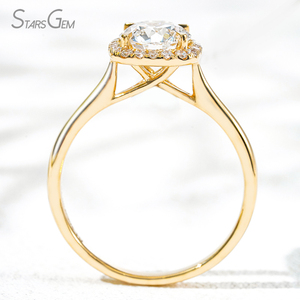 Anillo de Compromiso Unisex Clásico con Halo de Oro Amarillo de 18K y Diamante Cultivado en Laboratorio de Corte Brillante Redondo de 1.33ct y 6.79mm, 2.82g - Product Image 5