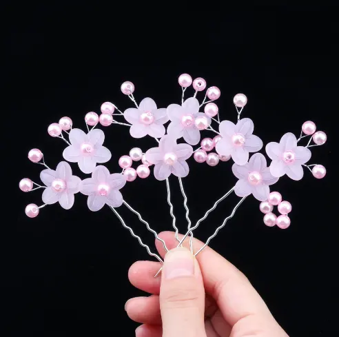 10pcs/set various flower hairpins clips bridal hair ornament handmade U Shaped hair sticks hair accessories wedding jewelry