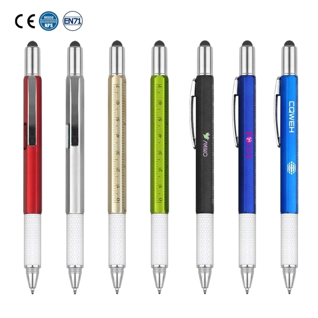 JINYAO LY7212 Multifunctional Plastic Ballpoint Pen Touch Screen Logo Feather Body Red/Blue/Black Ink 1.0mm Writing Pen