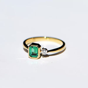 Anillo de oro de 18 quilates con gema esmeralda de <span class=keywords><strong>Colombia</strong></span>, joyería de alta gama, anillo de diamante de 0,06ct para mujer, joyería de boda - Product Image 1