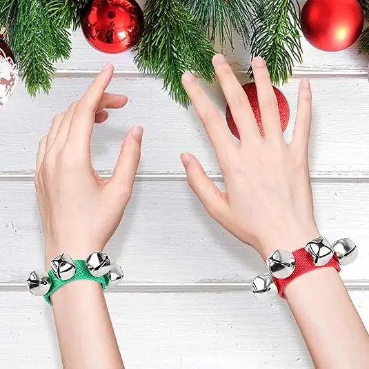 Christmas Xmas Festival Party Ornaments Decoration Supplies Accessories Adjustable Red Green Bell Wristband Set