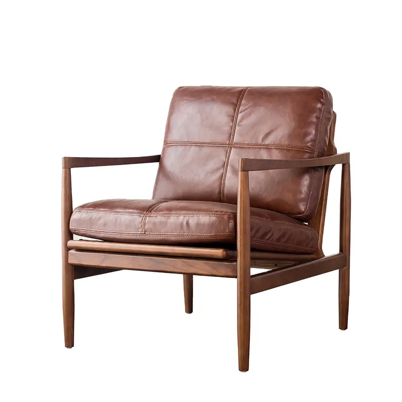 Defaico produk baru gaya Nordic kulit PU kursi Sofa kayu Solid untuk ruang tamu