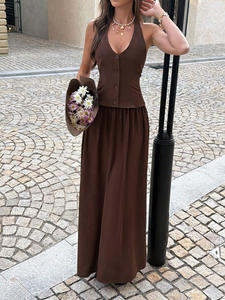 H-5244 Nuevo Vestido Maxi Halter sin Mangas para Mujer, de Algodón y Poliéster, Estilo Vintage, Elegante, Sexy, Casual, para Fiestas y Salidas Diurnas - Product Image 2