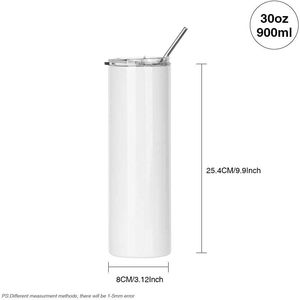 Vasos delgados para sublimación de 30 oz, de metal, con pajita, doble pared, de acero inoxidable, blancos, para viaje, con tapa, con aislamiento al vacío. - Product Image 3