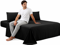 Parure de lit d'hôtel de luxe noire unie, résistante aux plis, drap-housse, taie d'oreiller, 4 pièces, linge de lit d'hôtel, logo personnalisé, vente en gros