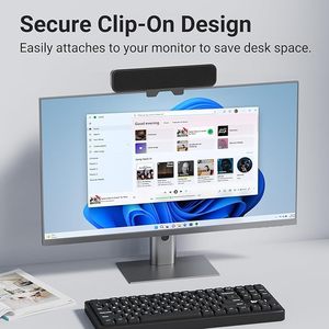 Inwa Black Plastic Computer <b>Speakers</b> with AirPlay for Desktop PC Laptop <b>USB</b> Monitor Clip 2.0 Channel Home Theatre Sound Bar - Product Image 3