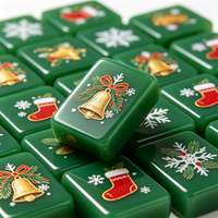 Tuiles de Mahjong Américaines de Noël, Design Personnalisé, Arbre de Neige Bourgogne, Ensemble de Mahjong Multi-couches pour 4 Joueurs pour Noël
