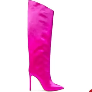 Anmairon Hot verkauft elegante rote Patent glänzende PU spitzen Zehen Stiletto High Heel Knie Damen stiefel