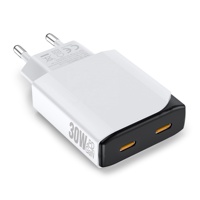 HNT Grosir GaN 30W Pengisi Daya Cepat Ultra-Tipis Dual Type-C 2 Port Kompak Colokan EU Adaptor Dinding PD untuk Perjalanan iPhone