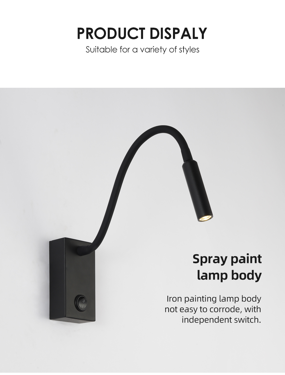 Nordic Wall Light Fixture Adjustable Head Wall Lamp Bedside Reading Black White Led Wall Lamp For Hotel