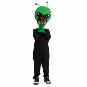 Costume d'alien en deux pièces pour enfants, costumes de spectacle de carnaval d'Halloween avec antenne, couleur verte - Product Image 1