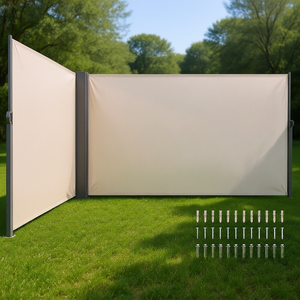 Auvent latéral rétractable en aluminium beige 71x236 pouces, résistant à la rouille, écran de protection contre le vent pour patio, montage mural manuel - Product Image 2