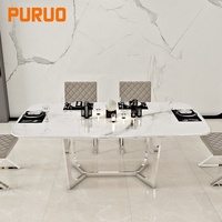 Puruo Tables de salle à manger importées en gros, commandes en gros/distributeurs, ensembles de salle à manger en marbre gris pour cuisine avec six chaises