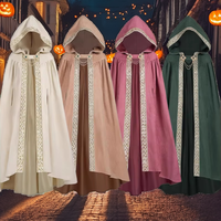 Jubah Berkerudung Bergaya Retro Pastoral dengan Pinggiran Pita, Kostum Anime Abad Pertengahan Renaisans, Jaket Cosplay Pesta Karnaval, TV/Film