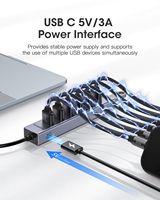 HUB USB C 8 en 1 OEM ODM, HUB de données ultra rapide en alliage d'aluminium USB 3.0 5Gbps avec port de charge 5V pour ordinateur portable